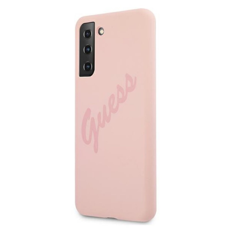 Оригинален кейс Guess Silicone Vintage с розов надпис, За Samsung Galaxy S21 Ultra (G998B), Розов