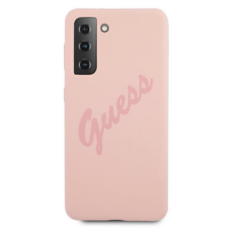 Оригинален кейс Guess Silicone Vintage с розов надпис, За Samsung Galaxy S21 Ultra (G998B), Розов