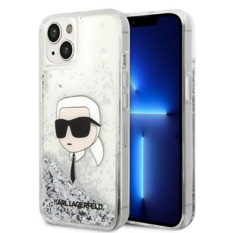 Оригинален кейс Karl Lagerfeld Glitter Karl Head, За iPhone 14 (6.1), Сребрист
