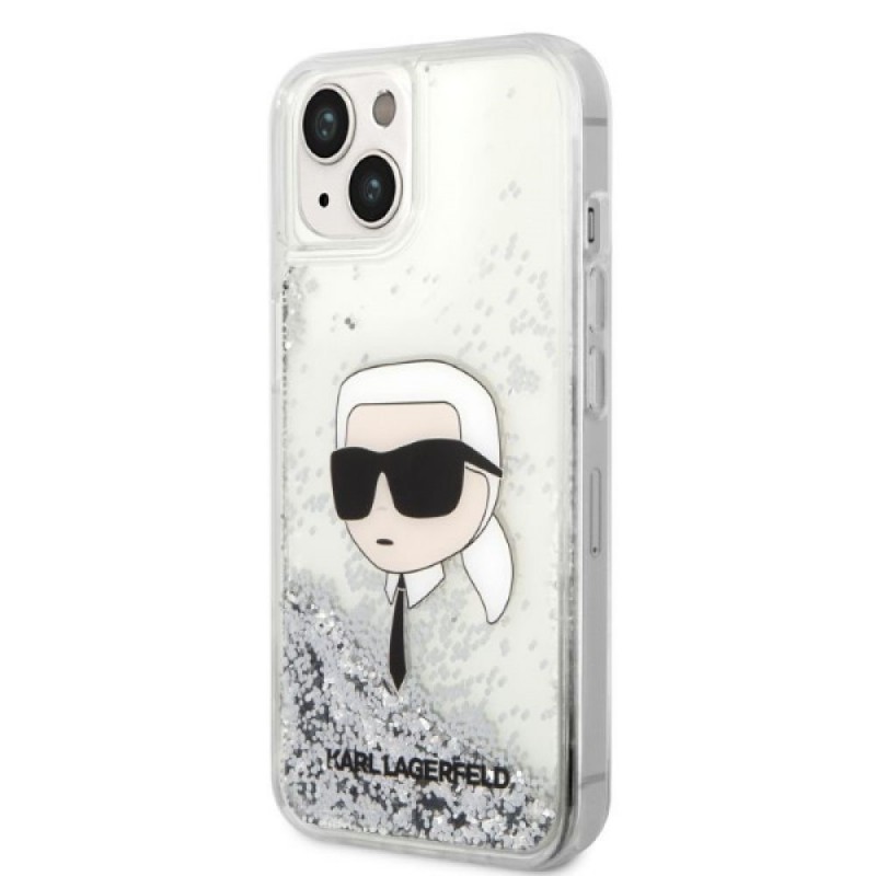 Оригинален кейс Karl Lagerfeld Glitter Karl Head, За iPhone 14 (6.1), Сребрист