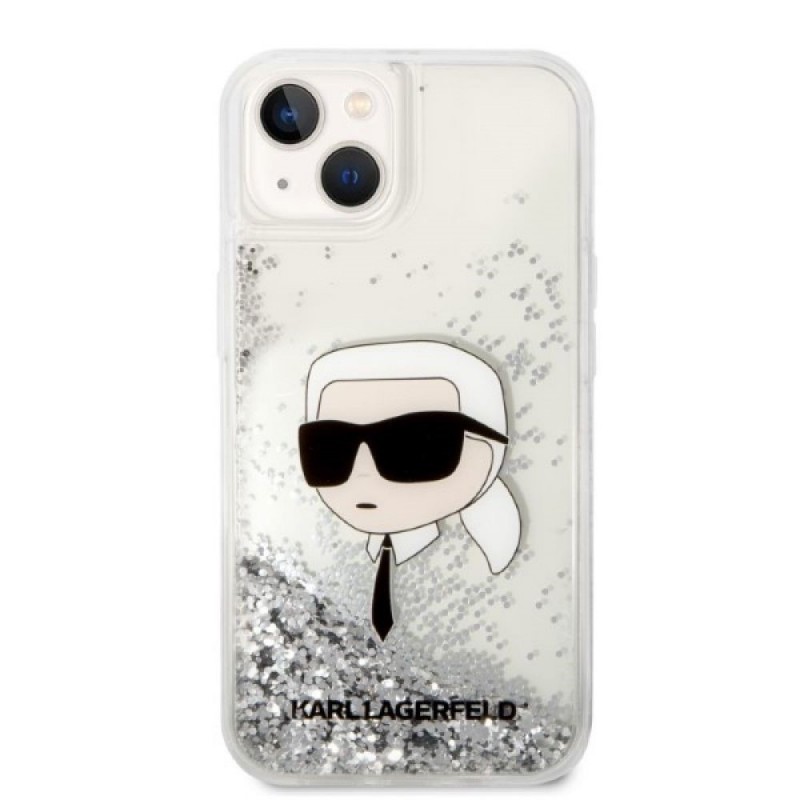 Оригинален кейс Karl Lagerfeld Glitter Karl Head, За iPhone 14 (6.1), Сребрист