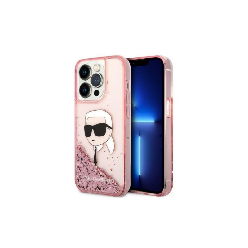 Оригинален кейс Karl Lagerfeld Glitter Karl Head, За iPhone 14 Pro Max (6.7), Розов