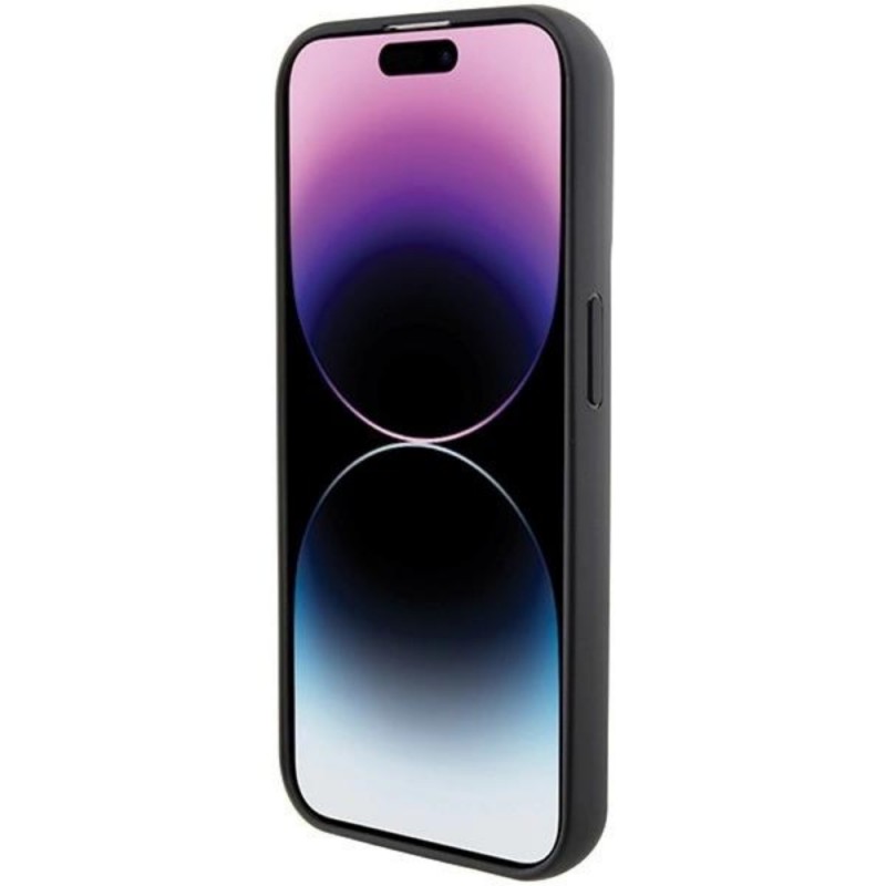 Оригинален кейс Karl Lagerfeld Gripstand Saffiano Choupette Pins, За iPhone 15 Pro (6.1), Черен