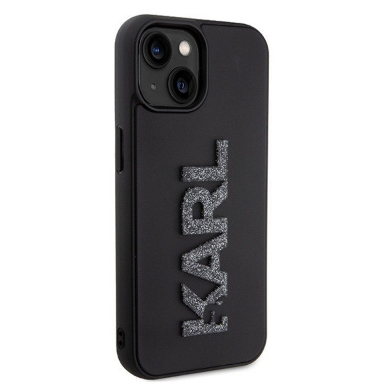 Оригинален кейс Karl Lagerfeld HC 3D Logo Glitter, За iPhone 15 (6.1), Черен
