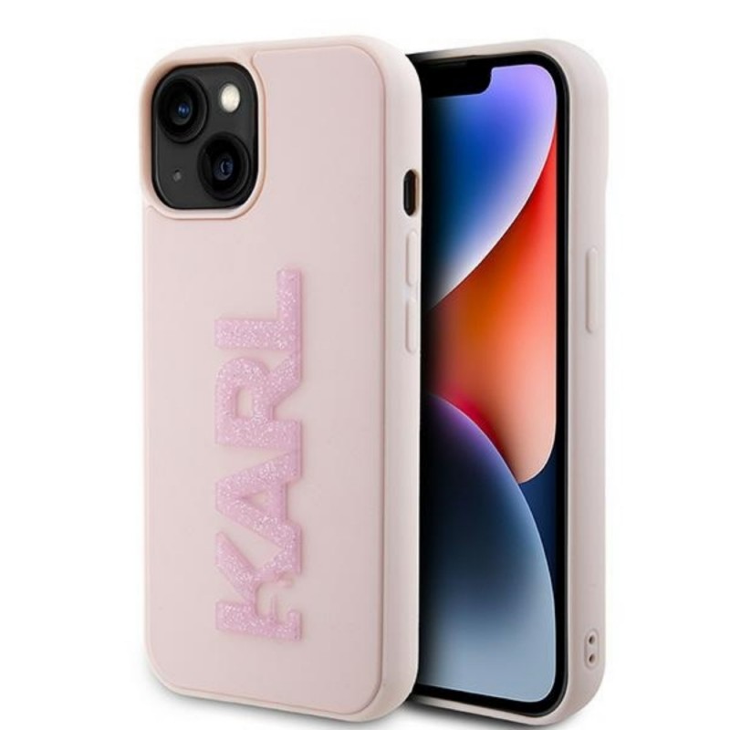 Оригинален кейс Karl Lagerfeld HC 3D Logo Glitter, За iPhone 15 (6.1), Розов