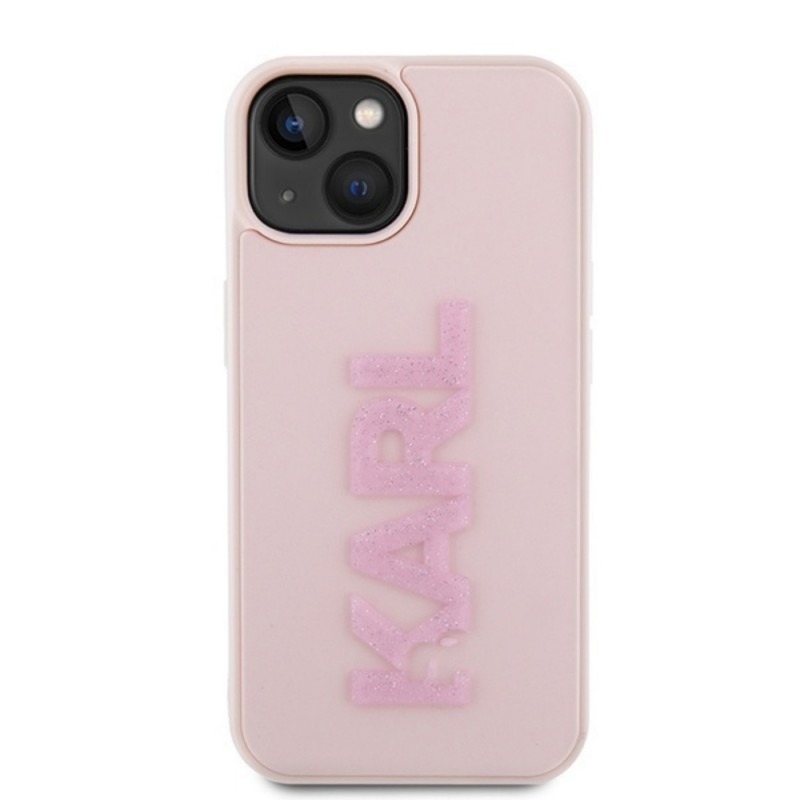 Оригинален кейс Karl Lagerfeld HC 3D Logo Glitter, За iPhone 15 (6.1), Розов
