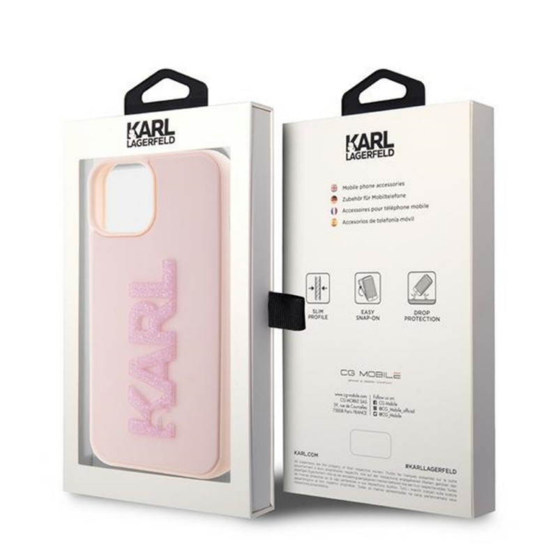 Оригинален кейс Karl Lagerfeld HC 3D Logo Glitter, За iPhone 15 (6.1), Розов