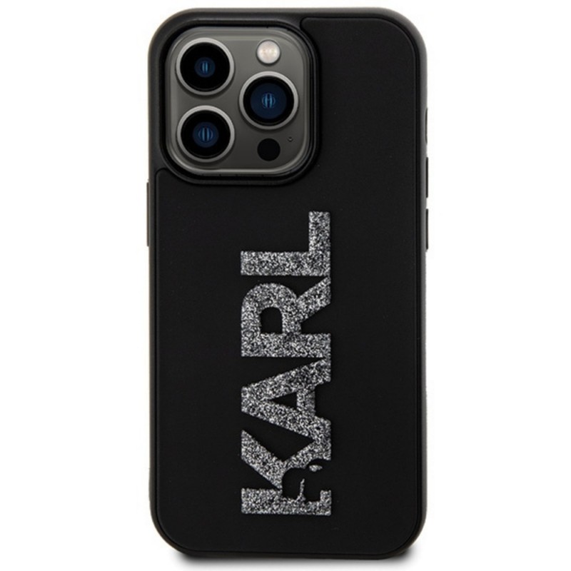 Оригинален кейс Karl Lagerfeld HC 3D Logo Glitter, За iPhone 15 Pro (6.1), Черен