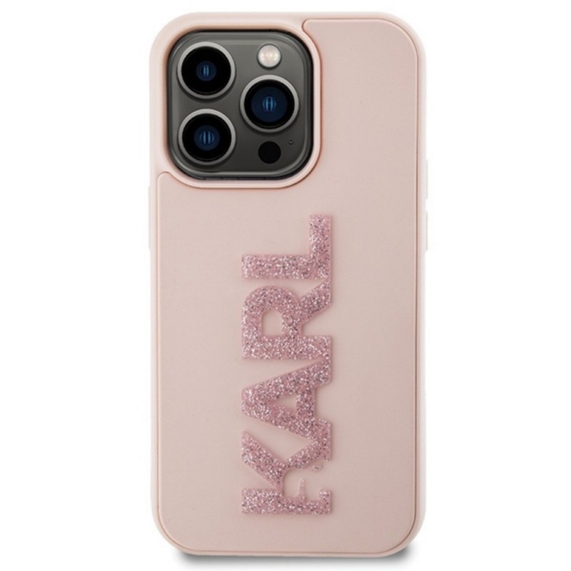 Оригинален кейс Karl Lagerfeld HC 3D Logo Glitter, За iPhone 15 Pro (6.1), Розов