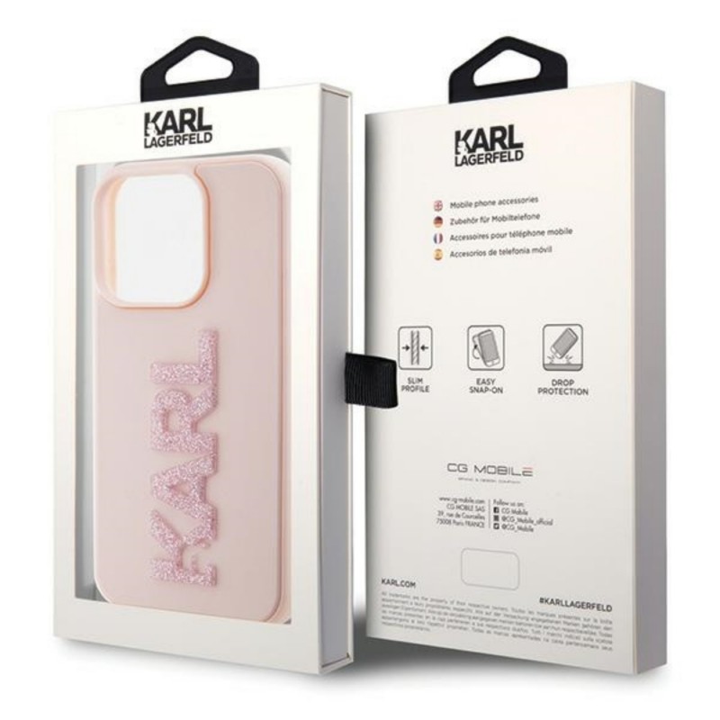 Оригинален кейс Karl Lagerfeld HC 3D Logo Glitter, За iPhone 15 Pro (6.1), Розов