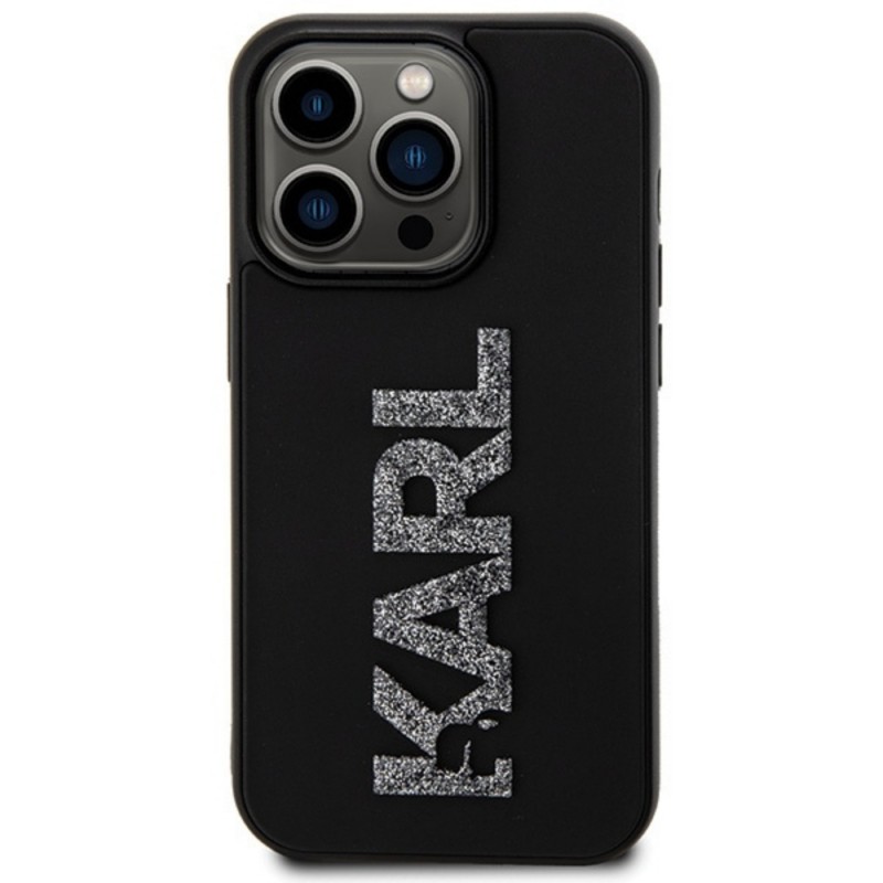 Оригинален кейс Karl Lagerfeld HC 3D Logo Glitter, За iPhone 15 Pro Max (6.7), Черен