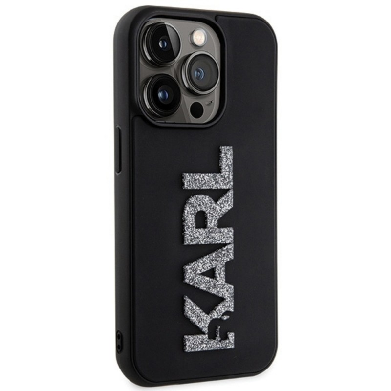 Оригинален кейс Karl Lagerfeld HC 3D Logo Glitter, За iPhone 15 Pro Max (6.7), Черен
