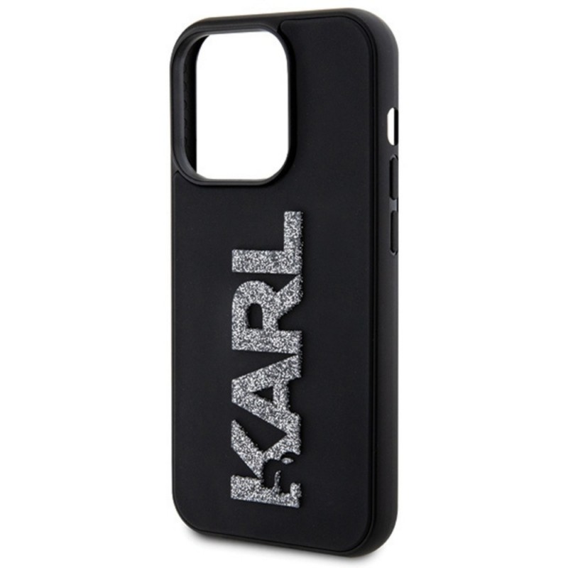 Оригинален кейс Karl Lagerfeld HC 3D Logo Glitter, За iPhone 15 Pro Max (6.7), Черен