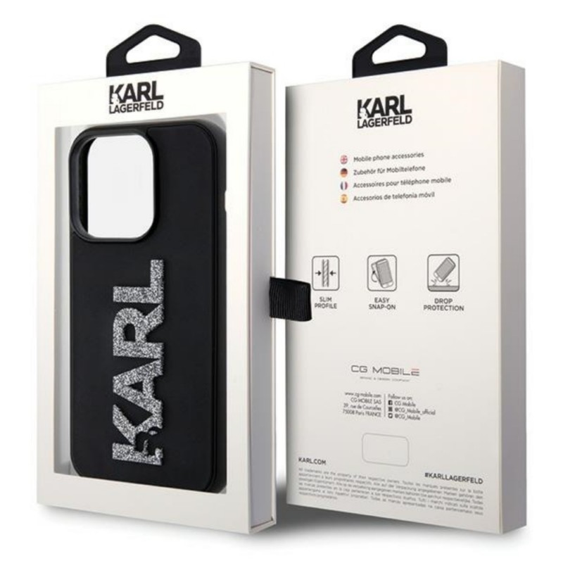 Оригинален кейс Karl Lagerfeld HC 3D Logo Glitter, За iPhone 15 Pro Max (6.7), Черен