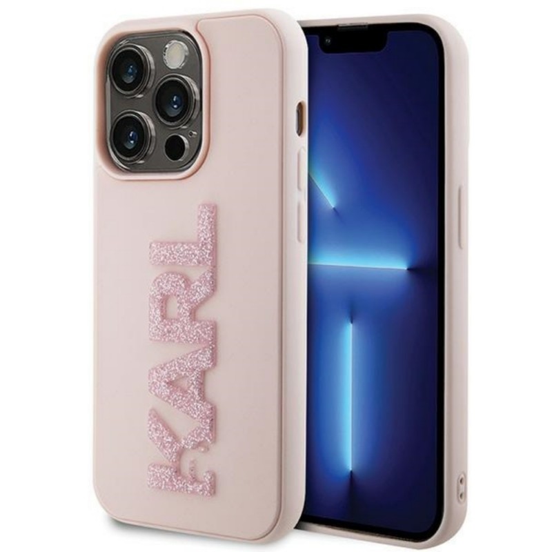 Оригинален кейс Karl Lagerfeld HC 3D Logo Glitter, За iPhone 15 Pro Max (6.7), Розов