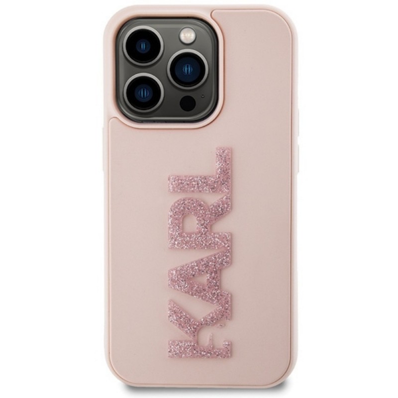 Оригинален кейс Karl Lagerfeld HC 3D Logo Glitter, За iPhone 15 Pro Max (6.7), Розов