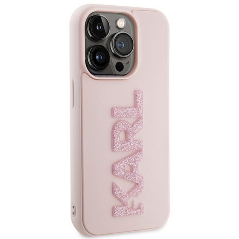 Оригинален кейс Karl Lagerfeld HC 3D Logo Glitter, За iPhone 15 Pro Max (6.7), Розов