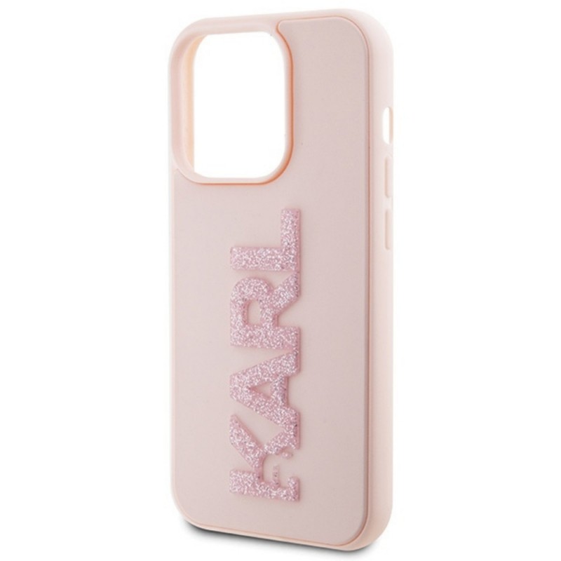 Оригинален кейс Karl Lagerfeld HC 3D Logo Glitter, За iPhone 15 Pro Max (6.7), Розов