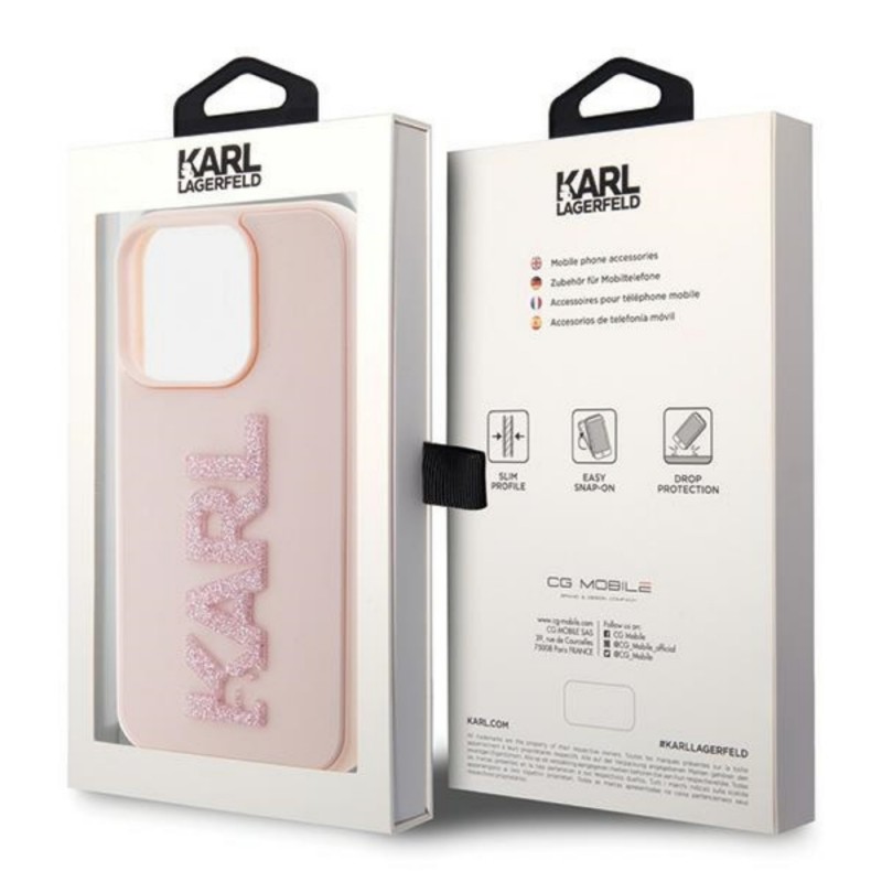 Оригинален кейс Karl Lagerfeld HC 3D Logo Glitter, За iPhone 15 Pro Max (6.7), Розов