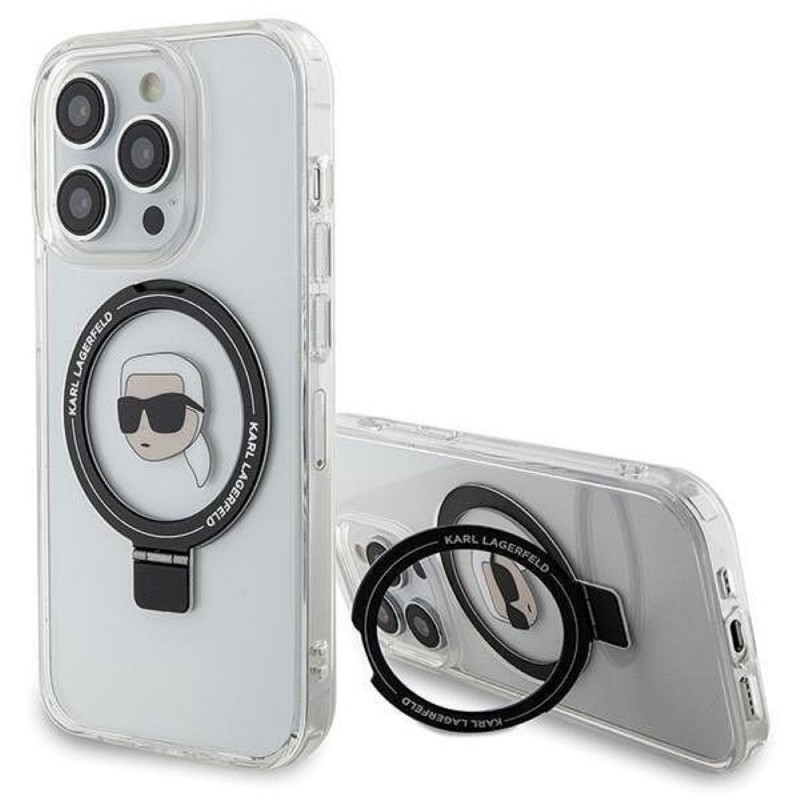 Оригинален кейс Karl Lagerfeld HC Magsafe Ringstand KH, За iPhone 15 Pro (6.1), Прозрачен