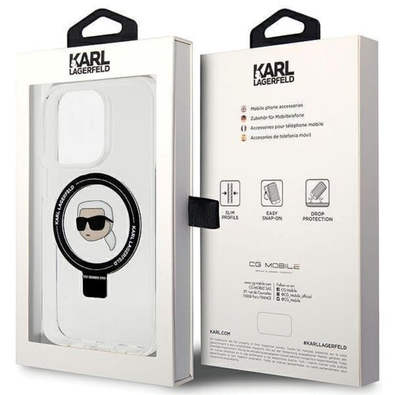 Оригинален кейс Karl Lagerfeld HC Magsafe Ringstand KH, За iPhone 15 Pro (6.1), Прозрачен
