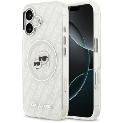 Оригинален кейс Karl Lagerfeld Karl and Choupette Glitter MagSafe, За iPhone 17 (6.3), Прозрачен