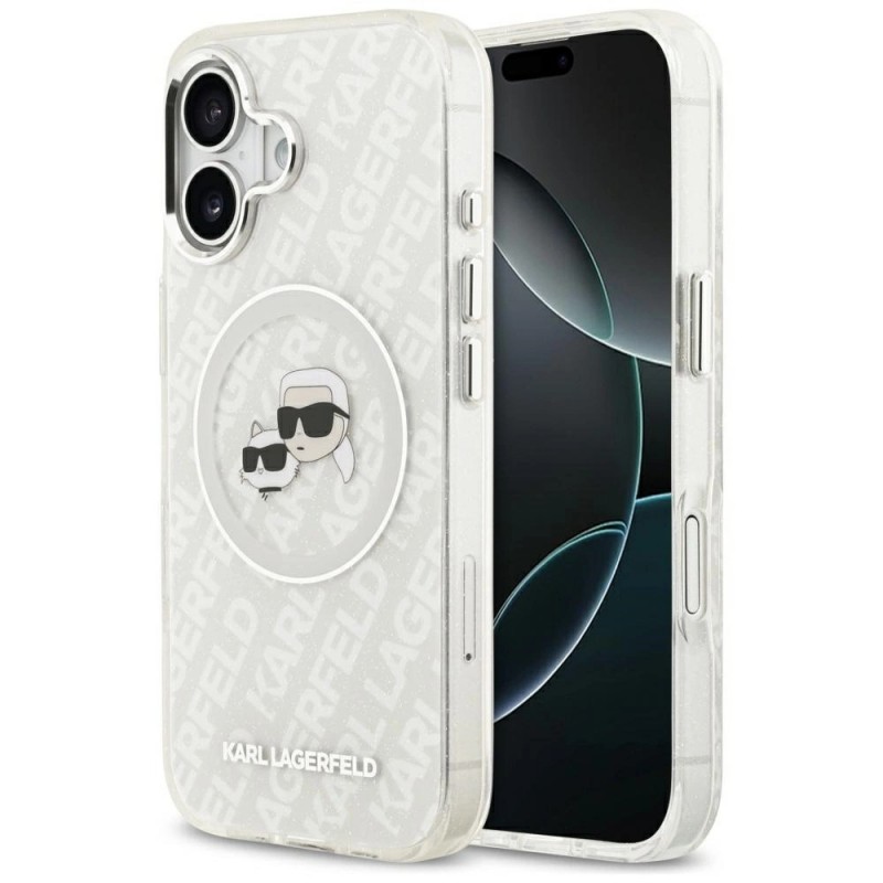 Оригинален кейс Karl Lagerfeld Karl and Choupette Glitter MagSafe, За iPhone 17 (6.3), Прозрачен