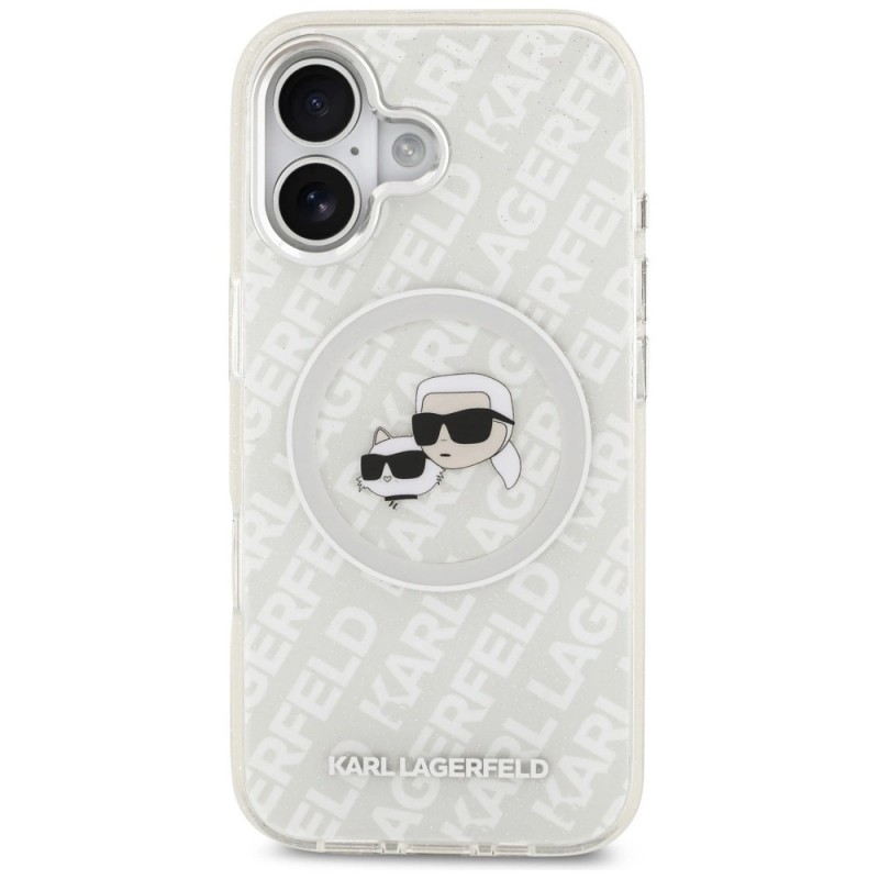 Оригинален кейс Karl Lagerfeld Karl and Choupette Glitter MagSafe, За iPhone 17 (6.3), Прозрачен