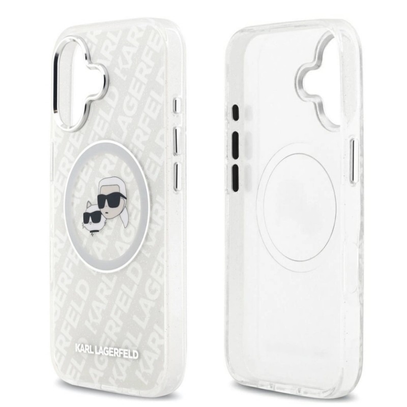 Оригинален кейс Karl Lagerfeld Karl and Choupette Glitter MagSafe, За iPhone 17 (6.3), Прозрачен