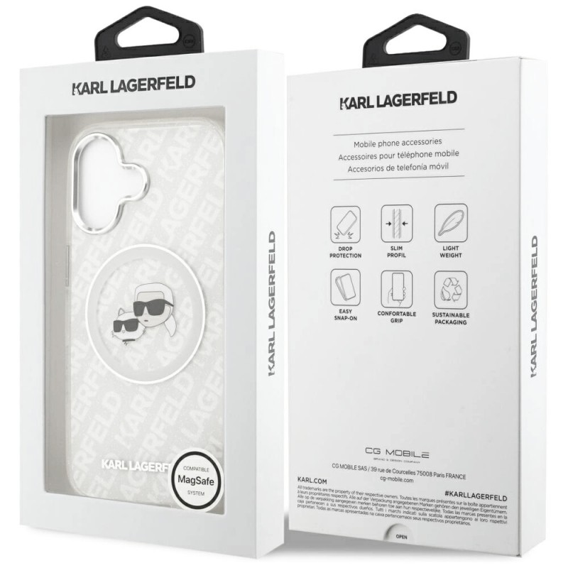 Оригинален кейс Karl Lagerfeld Karl and Choupette Glitter MagSafe, За iPhone 17 (6.3), Прозрачен