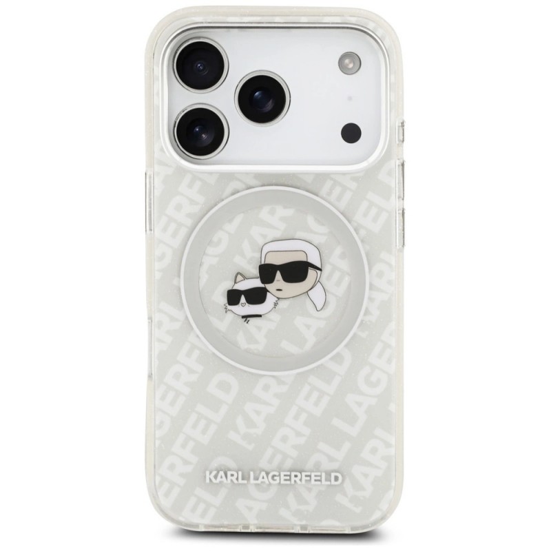 Оригинален кейс Karl Lagerfeld Karl and Choupette Glitter MagSafe, За iPhone 17 Pro (6.3), Прозрачен