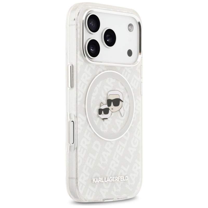 Оригинален кейс Karl Lagerfeld Karl and Choupette Glitter MagSafe, За iPhone 17 Pro (6.3), Прозрачен