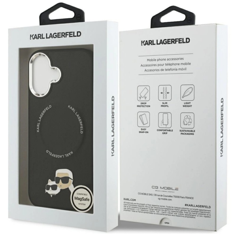 Оригинален кейс Karl Lagerfeld Karl and Choupette Pins MagSafe, За iPhone 17 (6.3), Черен