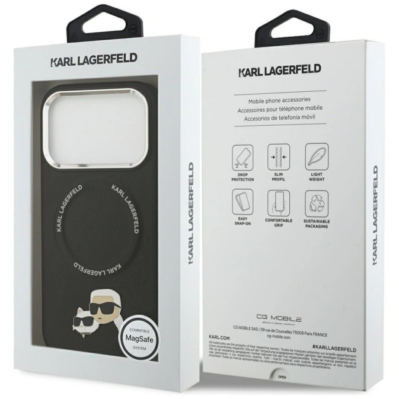 Оригинален кейс Karl Lagerfeld Karl and Choupette Pins MagSafe, За iPhone 17 Pro (6.3), Черен
