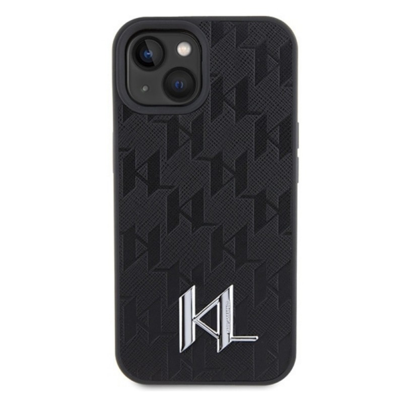 Оригинален кейс Karl Lagerfeld Leather Monogram Hot Stamp Metal Logo, За iPhone 15 (6.1), Черен