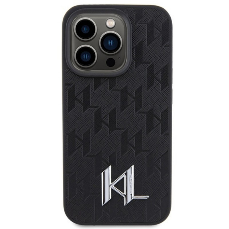 Оригинален кейс Karl Lagerfeld Leather Monogram Hot Stamp Metal Logo, За iPhone 15 Pro Max (6.7), Черен