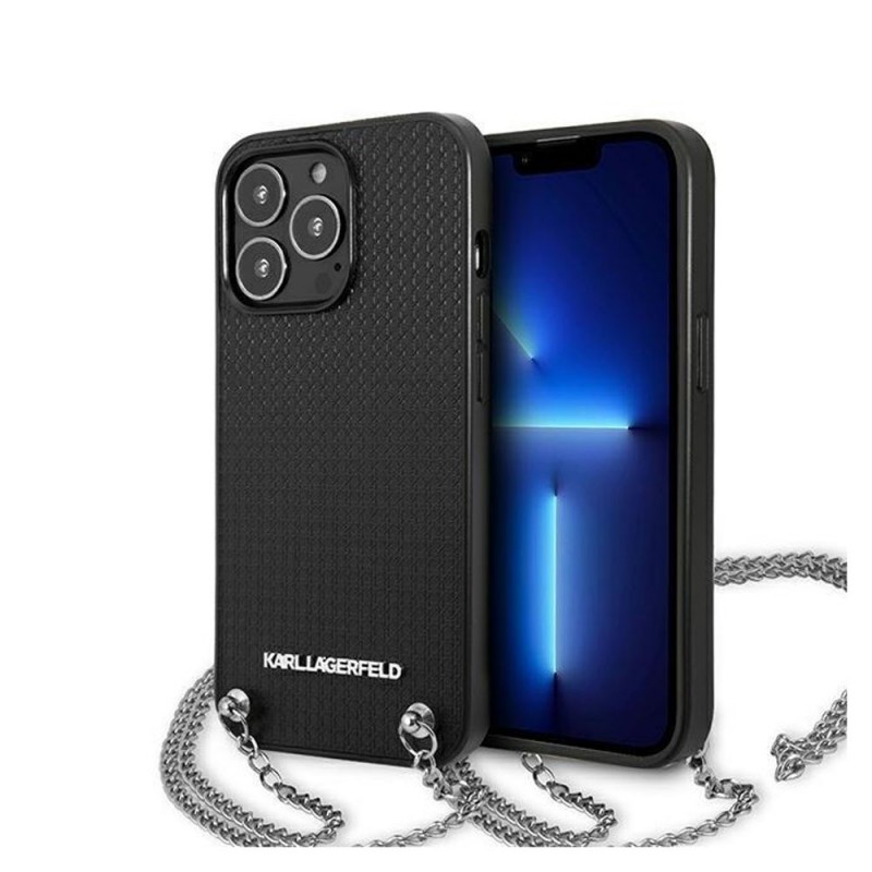 Оригинален кейс Karl Lagerfeld Leather Textured and Chain, За iPhone 13 Pro (6.1), Черен