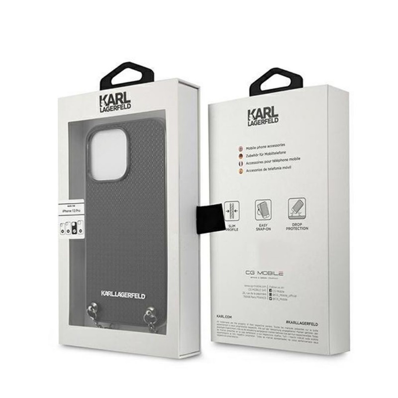 Оригинален кейс Karl Lagerfeld Leather Textured and Chain, За iPhone 13 Pro (6.1), Черен