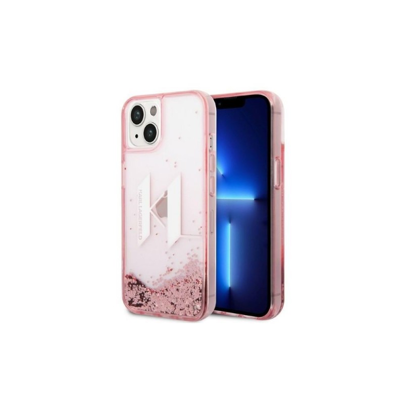 Оригинален кейс Karl Lagerfeld Liquid Glitter Big KL, За iPhone 14 (6.1), Розов