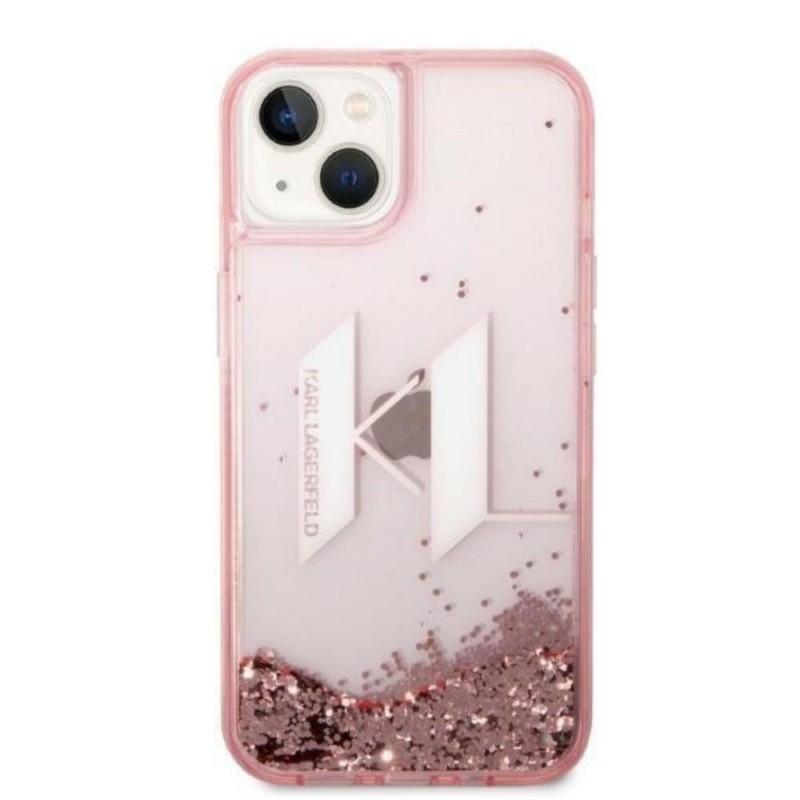 Оригинален кейс Karl Lagerfeld Liquid Glitter Big KL, За iPhone 14 (6.1), Розов
