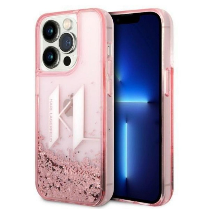 Оригинален кейс Karl Lagerfeld Liquid Glitter Big KL, За iPhone 14 Pro Max (6.7), Розов