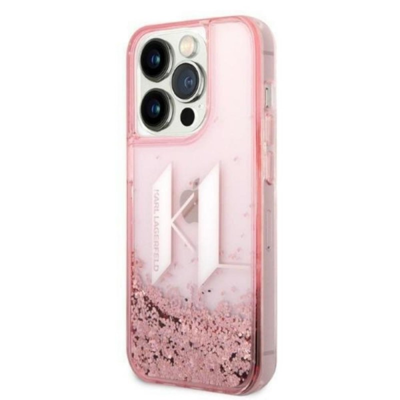 Оригинален кейс Karl Lagerfeld Liquid Glitter Big KL, За iPhone 14 Pro Max (6.7), Розов