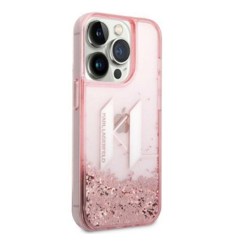 Оригинален кейс Karl Lagerfeld Liquid Glitter Big KL, За iPhone 14 Pro Max (6.7), Розов