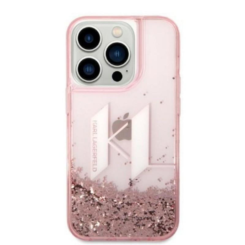 Оригинален кейс Karl Lagerfeld Liquid Glitter Big KL, За iPhone 14 Pro Max (6.7), Розов