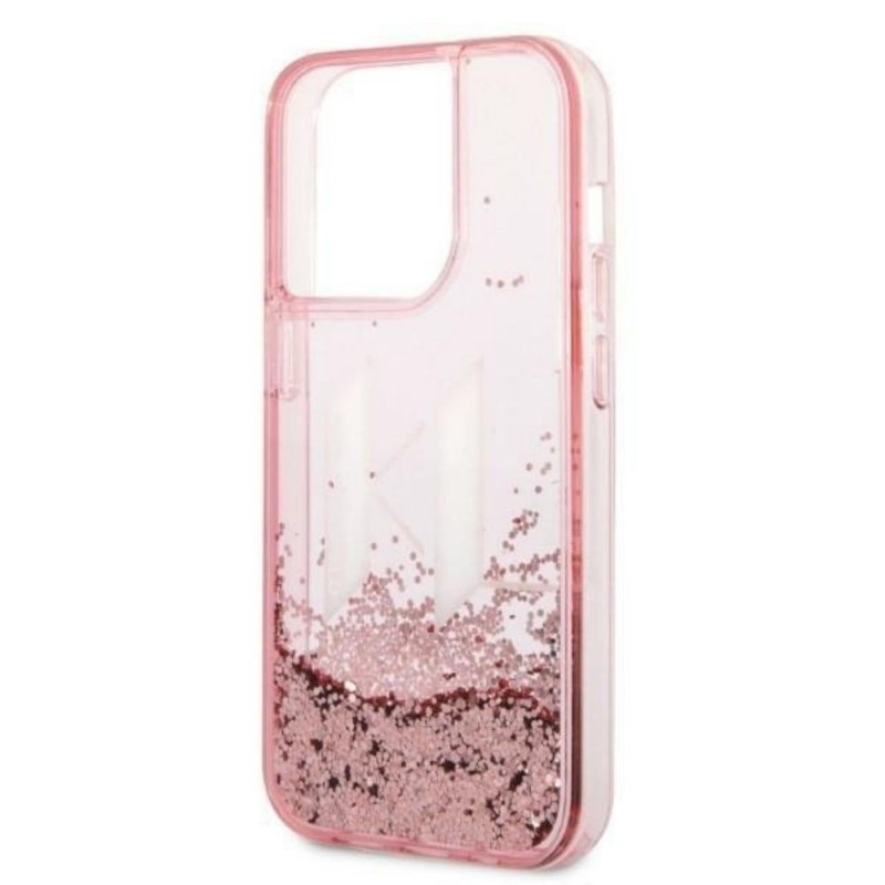 Оригинален кейс Karl Lagerfeld Liquid Glitter Big KL, За iPhone 14 Pro Max (6.7), Розов
