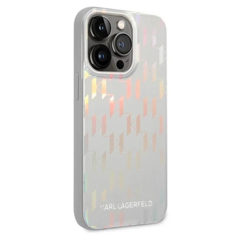 Оригинален кейс Karl Lagerfeld Monogram Iridescent, За iPhone 14 Pro (6.1), Сребрист