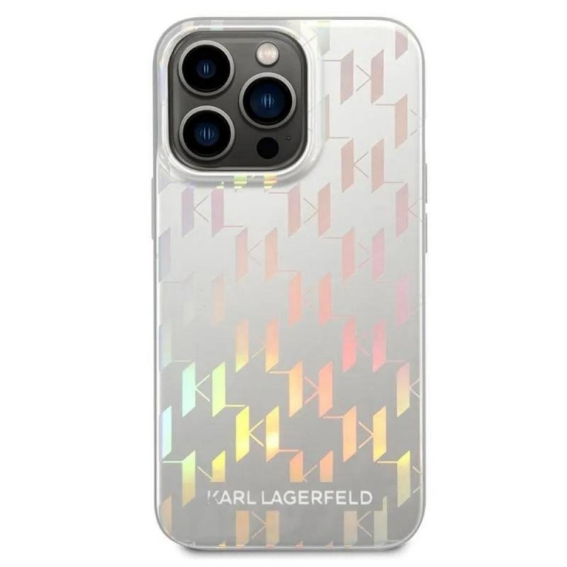 Оригинален кейс Karl Lagerfeld Monogram Iridescent, За iPhone 14 Pro (6.1), Сребрист
