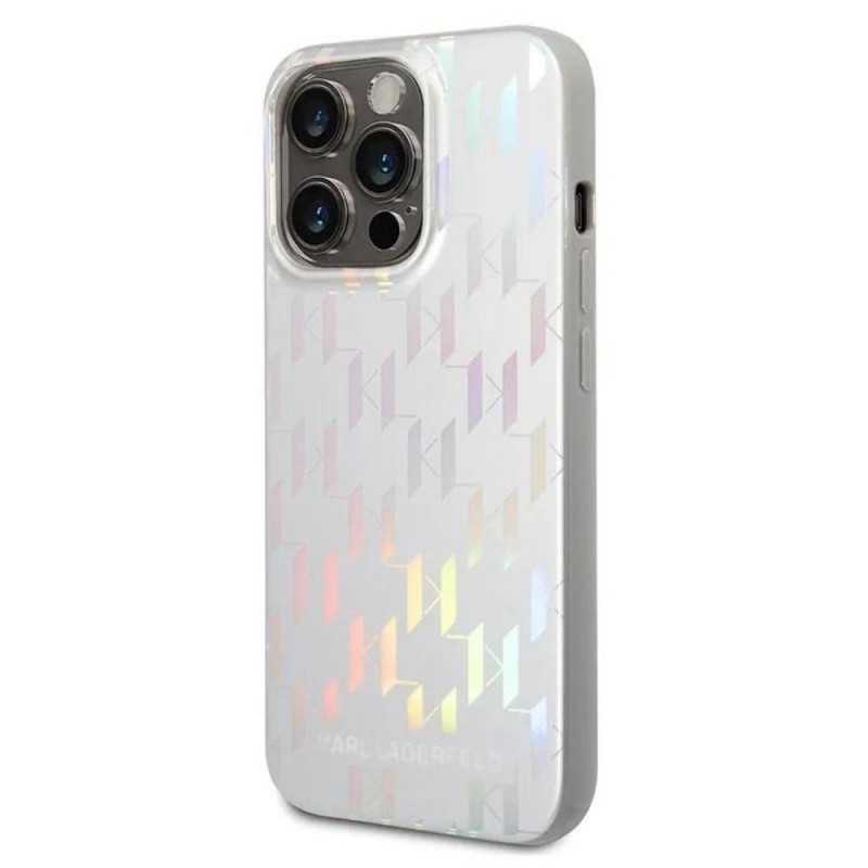 Оригинален кейс Karl Lagerfeld Monogram Iridescent, За iPhone 14 Pro (6.1), Сребрист