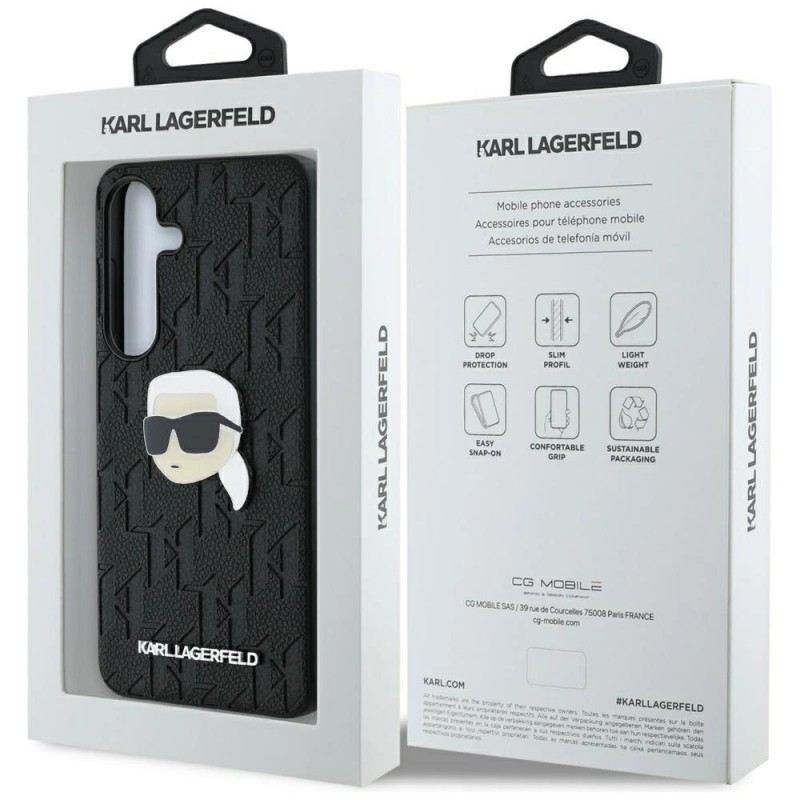Оригинален кейс Karl Lagerfeld Monogram Pin Logo Karl Head, За Samsung Galaxy S25, Черен