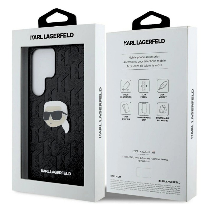 Оригинален кейс Karl Lagerfeld Monogram Pin Logo Karl Head, За Samsung Galaxy S25 Ultra, Черен
